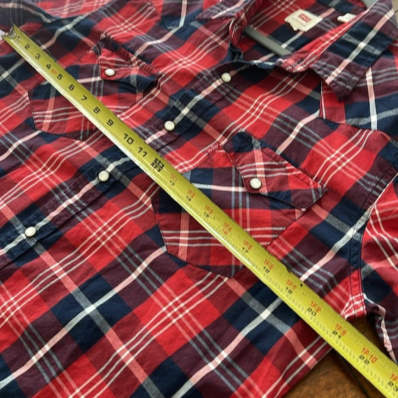 Levi's Men’s Pearl Snap Check Plaid Cotton Lightweight Western Shirt Red Size L - Picture 11 of 12
